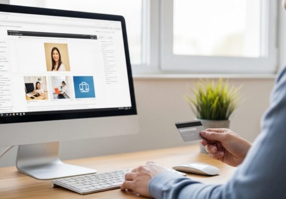 Una persona realizado una compra a través del PC con la tarjeta de crédito.