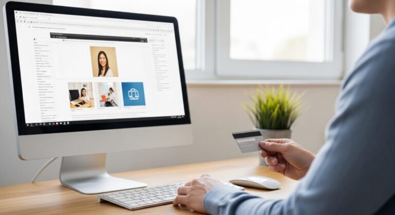 La UE detecta prácticas de venta engañosas en el 30% de comercios online Una persona realizado una compra a través del PC con la tarjeta de crédito.