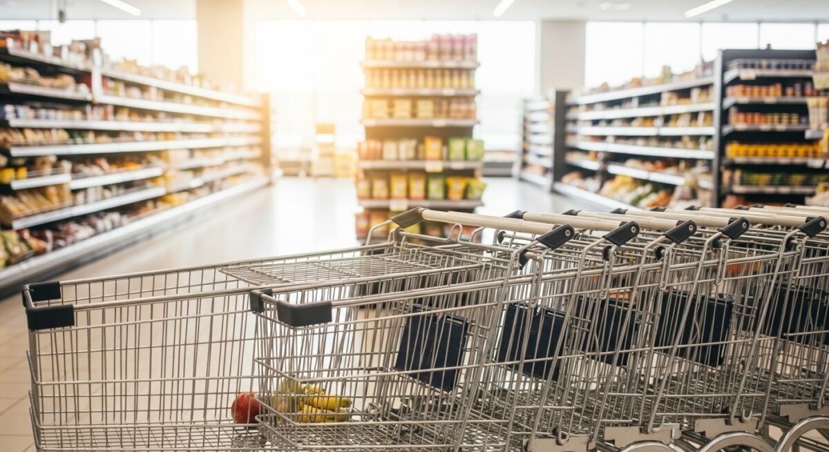 Supermercado representando la actualización del salario base de nivel en Consum.