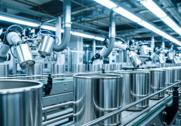Producción de envases metálicos representando las tablas de salario nivel de la Industria metalgráfica.