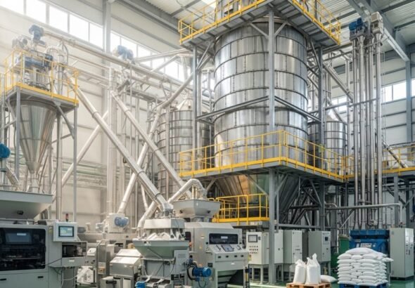 Maquinaria industrial de procesado representando las tablas salariales provisionales sector del arroz.