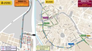 Mapa de cortes de tráfico por el IRONMAN 70.3 de Valencia este fin de semana.