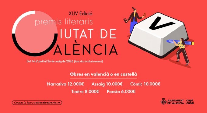 Cartel oficial de los Premios Literarios Ciutat de Valenica 2026.