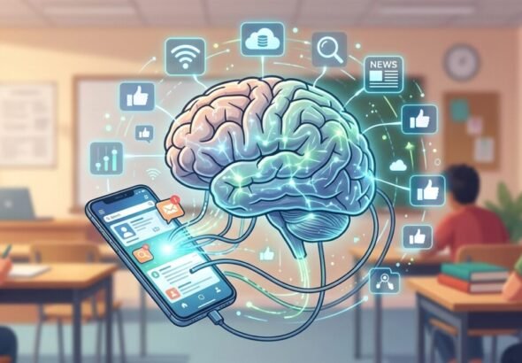 Ilustración sobre el impacto de la tecnología en el cerebro de la generación Z.