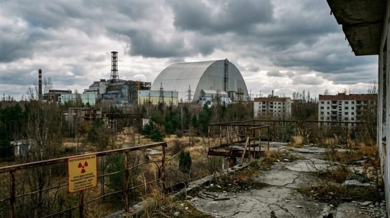 Las lecciones científicas que brotaron de las ruinas de Chernóbil Imagen digital que muestra Chernóbil en ruinas.