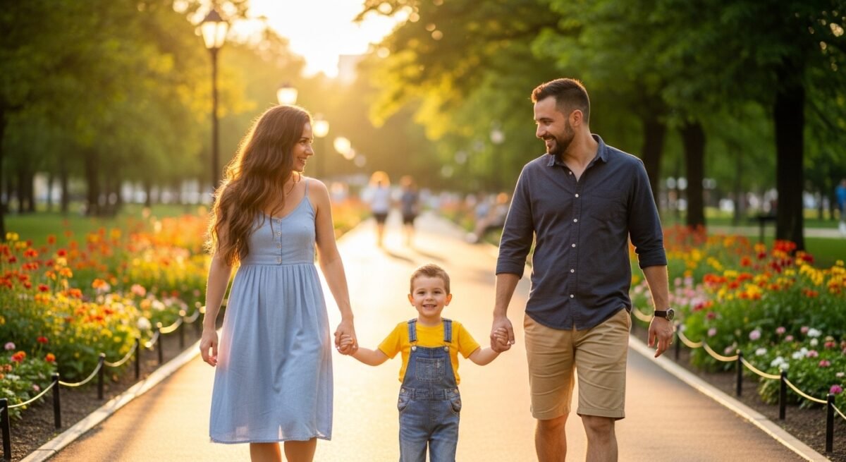 Una familia en Valencia con hijo disfrutando de las deducciones por hijo en la renta.