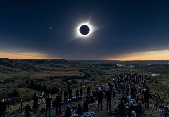 Recreación digital de uno de los próximos eclipses en España.