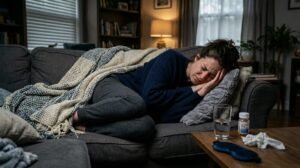 La contaminación del aire se asocia con un aumento de las crisis de migraña Contaminación atmosférica en la ciudad afectando a una persona con migraña.