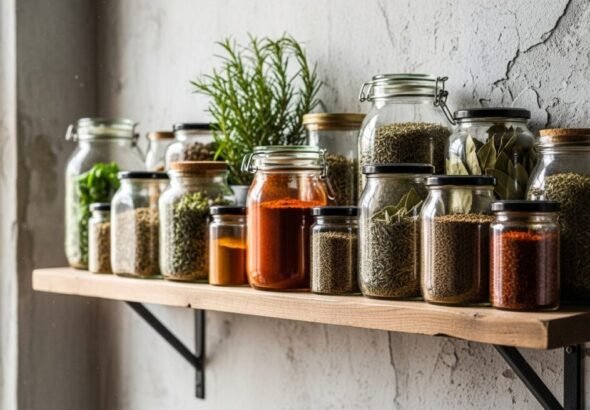 UNA ESTANTERIA LLENA DE PLANTAS QUE PODRÍAN BENEFICIAR A LAS PERSONAS HÍGADO GRASO.