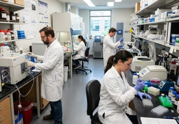 Imagen de un laboratorio donde científicos están estudiando la tecnología de ARMn