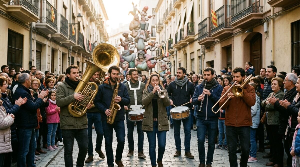 Más ritmo (y menos gastos) para las comisiones falleras Una banda de música tocando en la calle de Valencia en Fallas.