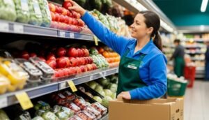 Una persona trabando en un supermercado de carrefour. Recreación digital artística.