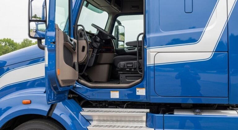 Síntax Logística aprueba sus tablas salariales definitivas de 2025 con una revisión al alza del 0,30 % Entrada a un camión de un trabajador de Síntax Logística. Imagen de recreación digital artística.
