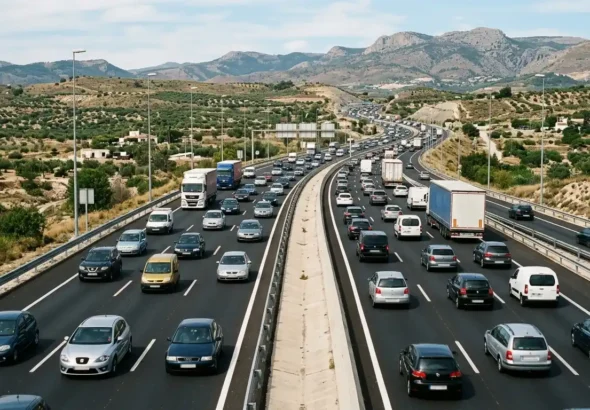 Imagen de una carretera de España llena de coches en el operativo DGT