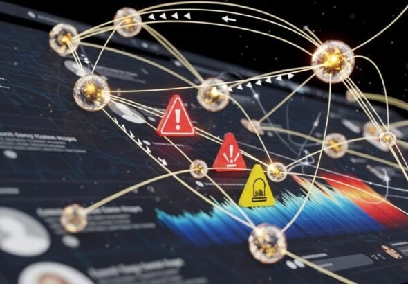 Interfaz de inteligencia artificial analizando mensajes de redes sociales durante una emergencia, estudiando como trabajan la ia y emergencias.