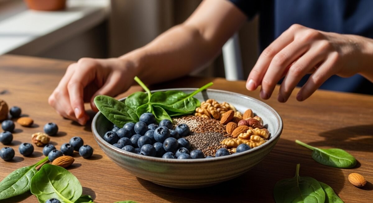Alimentos saludables ricos en antioxidantes esenciales para una dieta para la psoriasis efectiva.