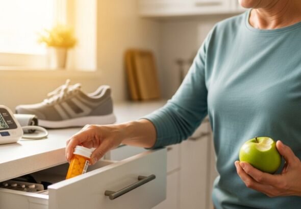 Persona dejando la medicación tras lograr revertir la diabetes tipo 2 mediante hábitos saludables.