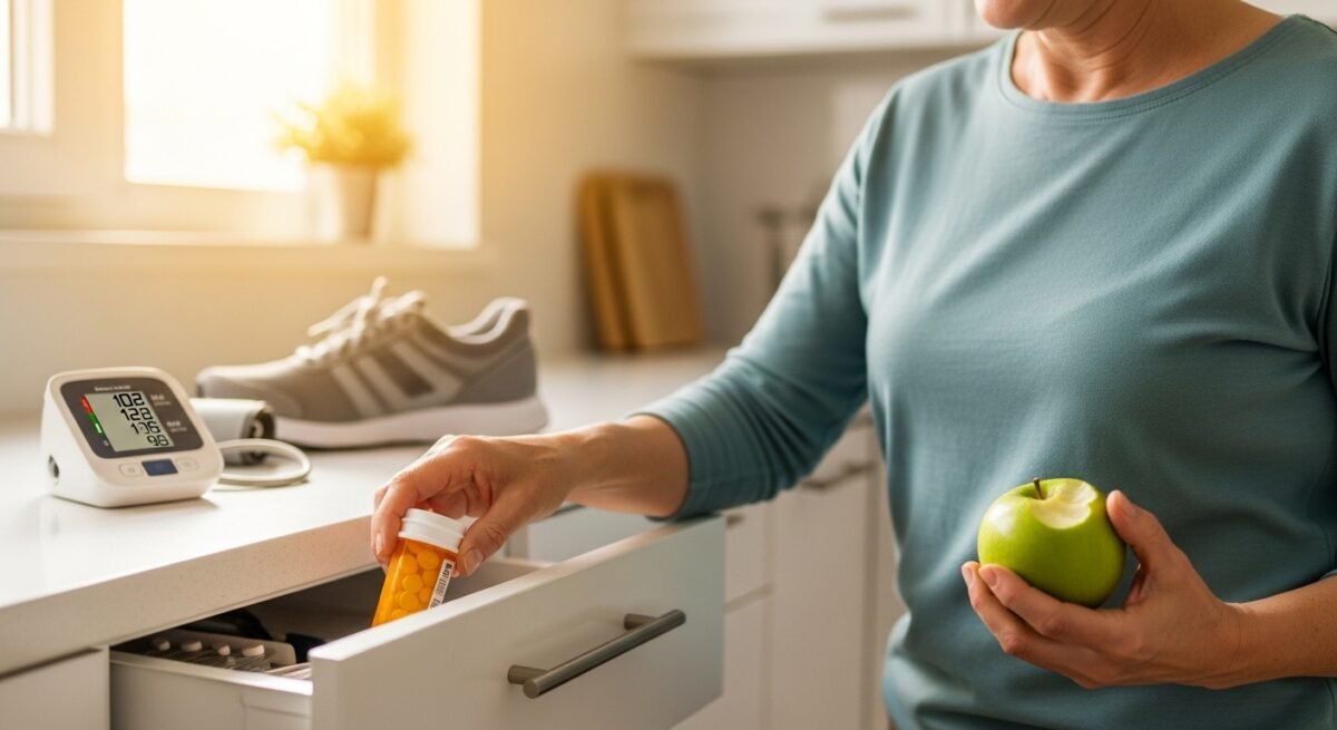 Persona dejando la medicación tras lograr revertir la diabetes tipo 2 mediante hábitos saludables.