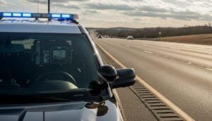 La DGT blinda las carreteras con una campaña especial de control de velocidad Imagen de un coche de la autoridad en un control de velocidad en carretera.