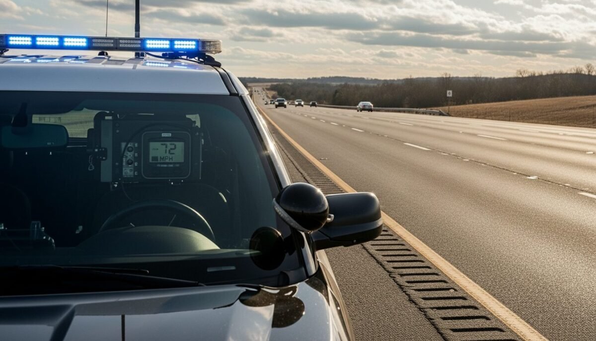 La DGT blinda las carreteras con una campaña especial de control de velocidad Imagen de un coche de la autoridad en un control de velocidad en carretera.