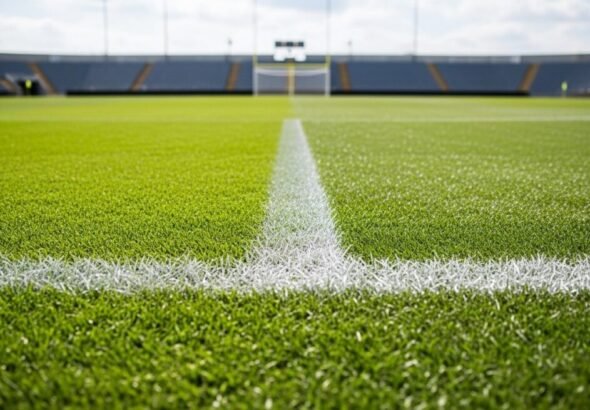 Recreación digital de un campo de fútbol sobre el paro de los futbolistas.
