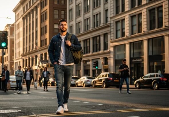 Representación de la resiliencia y protección mental de un joven paseando por la calle frente al riesgo de suicidio.