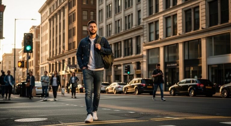 El escudo emocional que ayuda a prevenir el suicidio en jóvenes y adultos Representación de la resiliencia y protección mental de un joven paseando por la calle frente al riesgo de suicidio.