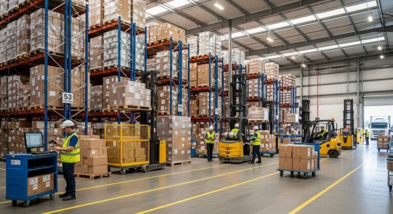 Síntax Logística adapta sus tablas salariales al nuevo SMI de 2026 para tres categorías profesionales Recreación digital de trabajadores en Síntax Logística.