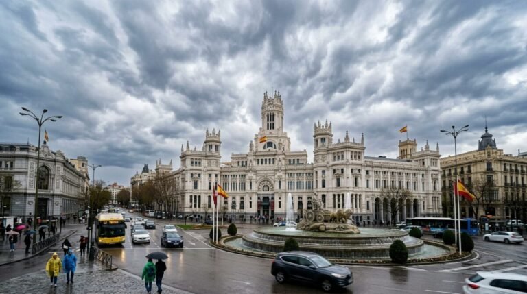 Imagen que muestra Madrid con el cielo muy nublado por la alerta naranja en Madrid
