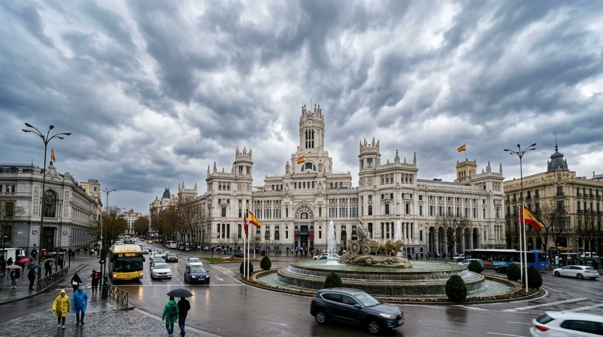 Alerta naranja en Madrid y media España Imagen que muestra Madrid con el cielo muy nublado por la alerta naranja en Madrid