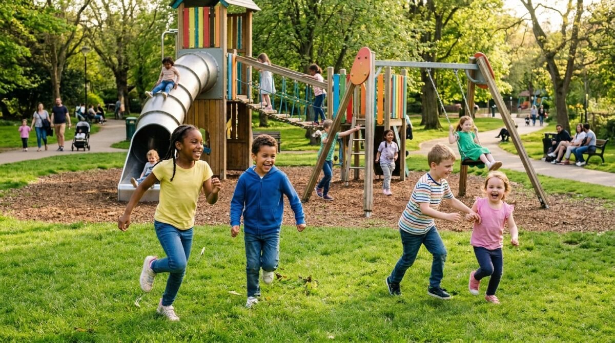 ¿Qué impacto real tienen los antipsicóticos en niños sobre su salud cardíaca? Niños jugando en el parque tras un estudio sobre el impacto de los antipsicóticos en niños.