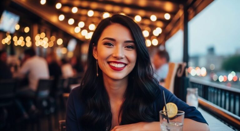 El nuevo bálsamo de Charlotte Tilbury que se agota: labios vibrantes y 24 horas de hidratación Una chica en un restaurante con los labios pintados con el bálsamo labial Blush Balm Lip Tint. Recreación artística digital.