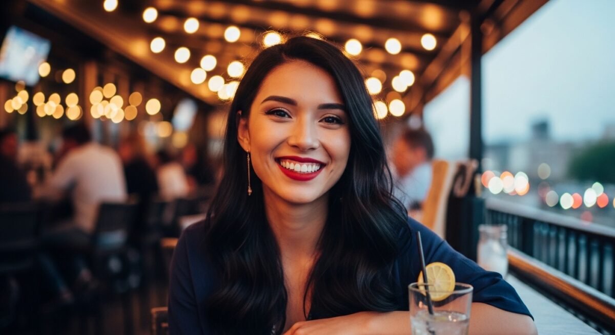 El nuevo bálsamo de Charlotte Tilbury que se agota: labios vibrantes y 24 horas de hidratación Una chica en un restaurante con los labios pintados con el bálsamo labial Blush Balm Lip Tint. Recreación artística digital.