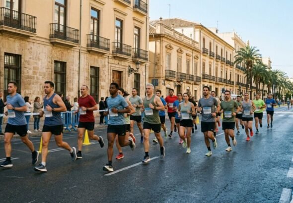Una calle de Valencia en una de las carreras con la calle cortada al tráfico.