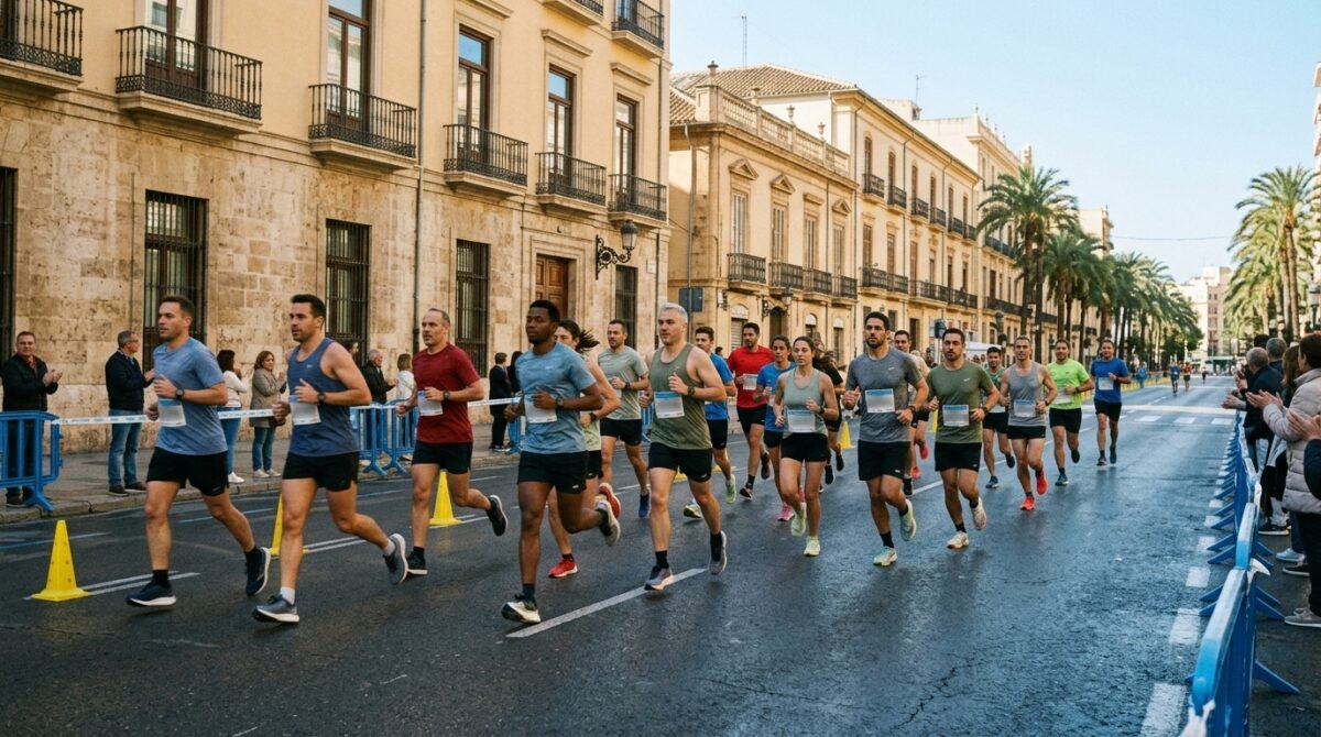 Una calle de Valencia en una de las carreras con la calle cortada al tráfico.