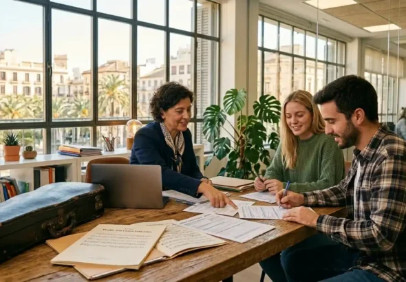 Una pareja haciendo el modelo 100 con las deducciones renta de 2025 en Valencia