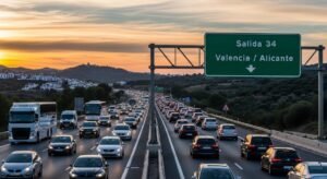La DGT avisa: estos serán los días con más tráfico en Semana Santa Vista de una autopista con tráfico fluido y paneles informativos sobre los desplazamientos de Semana Santa..