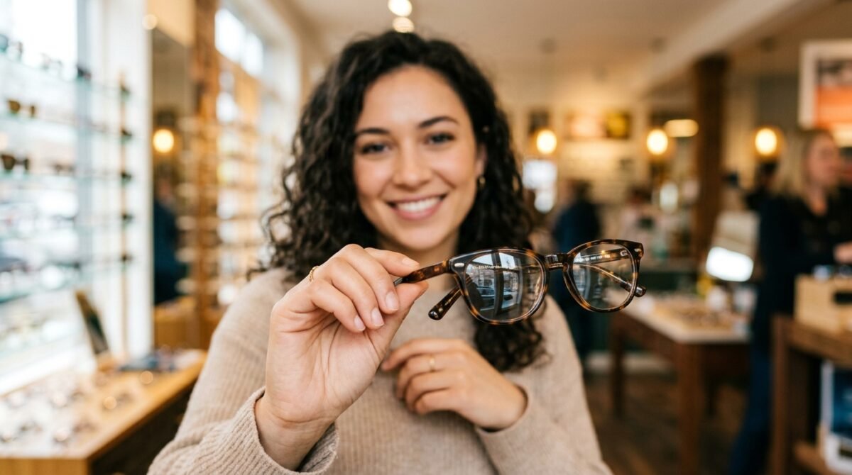 Una persona con miopía está mostrando sus lentes.