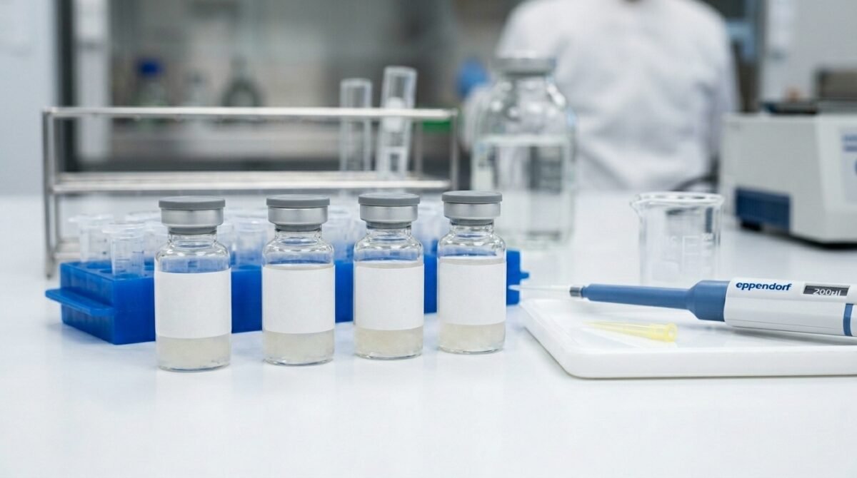 Glóbulos homeopáticos en envases de vidrio analizados para determinar la eficacia de la homeopatía.