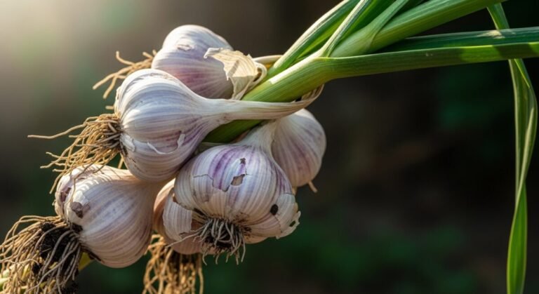 El Ajo Negro: El 'Superalimento' que Podría Convertirse en el Nuevo Guardián de tu Hígado Una rama natural de ajos blancos para secarlos y hacer ajo negro.