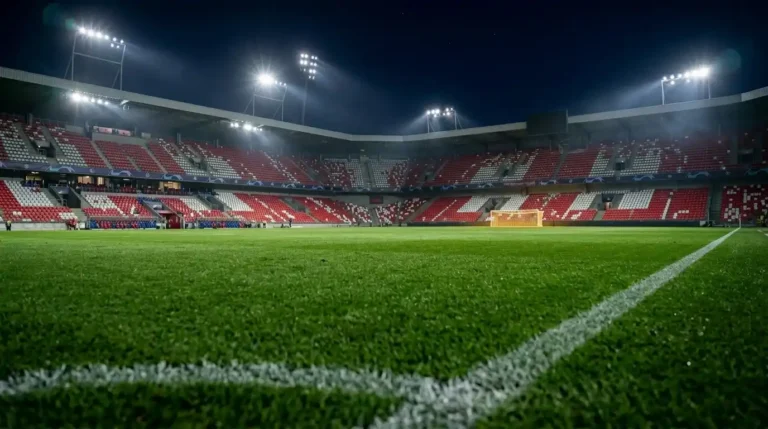 Imagen de recreación digital de un campo de fútbol sobre el partido esta noche del Atlético de Madird y el Arsenal
