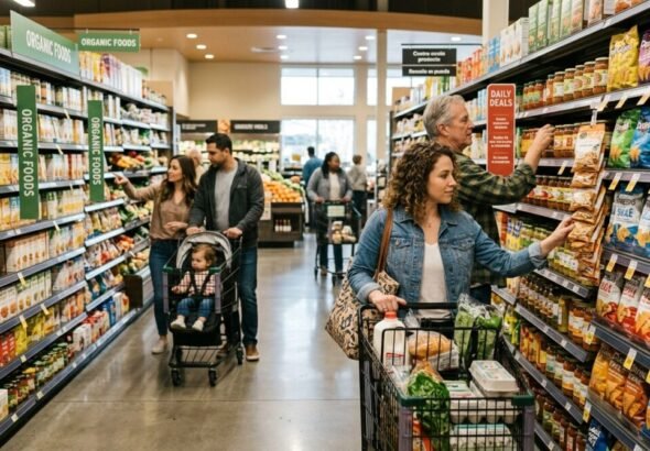 Imagen que muestra a personas haciendo la compra en abril con la bajada de la inflación