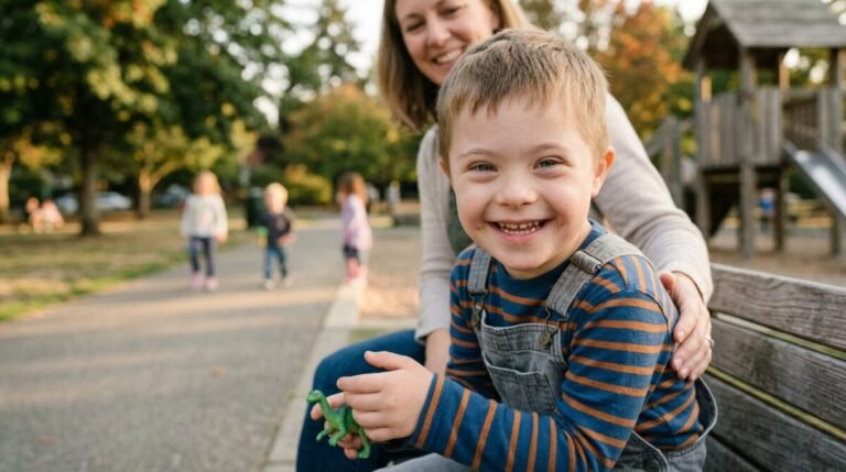¿Qué ocurre en el cerebro antes de nacer cuando hay síndrome de Down? Imagen que muestra a un niño con síndrome de Down con su mamá