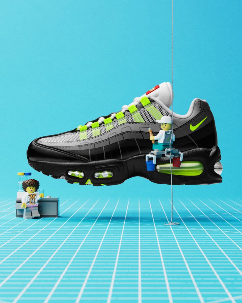 Nike y LEGO lanzan una edición especial de las Air Max 95 que incluye un set de construcción Imagen de las nuevas Nike Air Max 95 x Lego vista desde el lateral