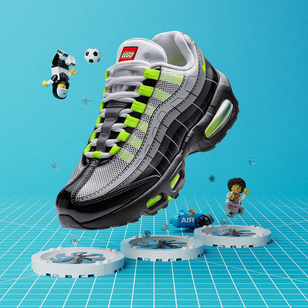 Nike y LEGO lanzan una edición especial de las Air Max 95 que incluye un set de construcción Las nuevas Nike Air Max 95 colaboración Lego exterior imagen empeine