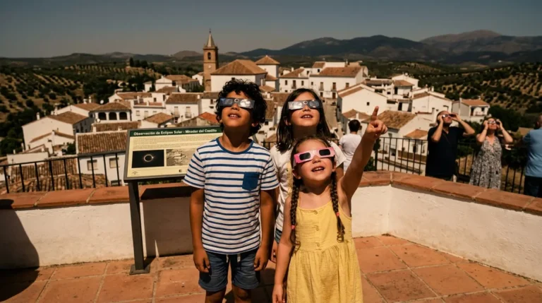 Niños observando los eclipses de España 2026-2028