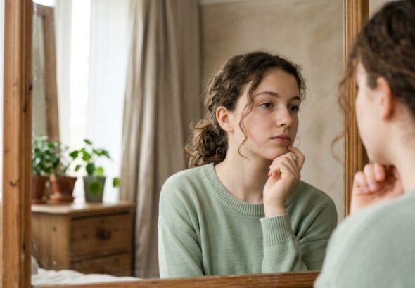 Joven adolescente consultando dudas sobre salud hormonal y ovario poliquístico.