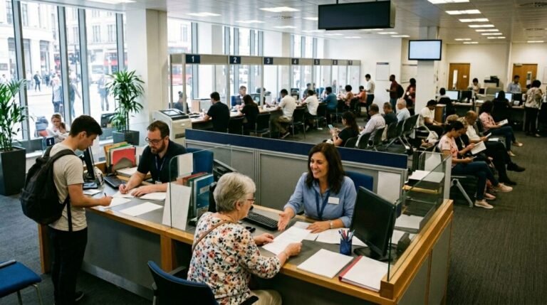 Imagen de una oficina atendiendo a personas en la regularizacion migratoria extraordinaria.