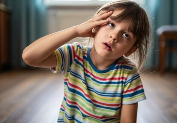 Niño descansando tras sufrir un episodio de síncope vasovagal, relacionado con la salud intestinal.