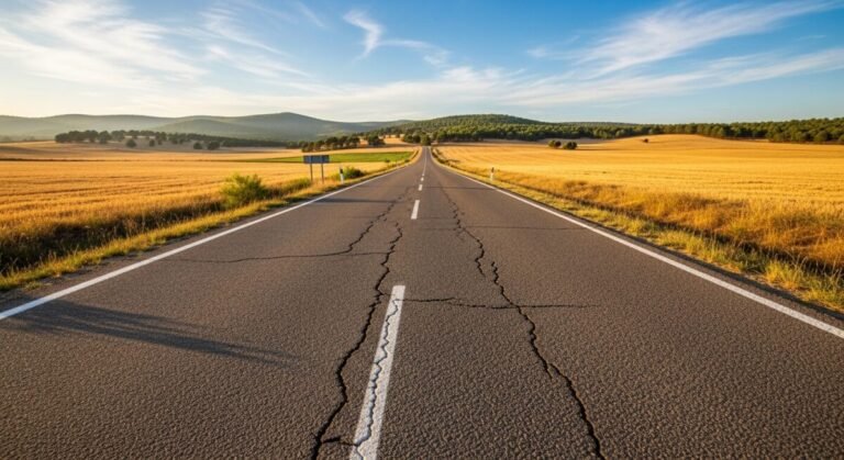 Recreación digital artística de una carretera secundaria por la que viajan en Semana Santa.